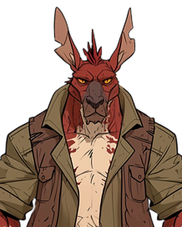 Red Cliff, a red-furred roo-human hybrid in a worn jacket